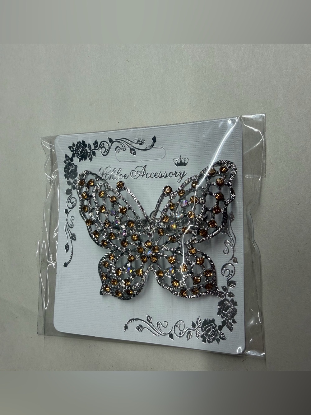 Gold Crystal Butterfly Brooch